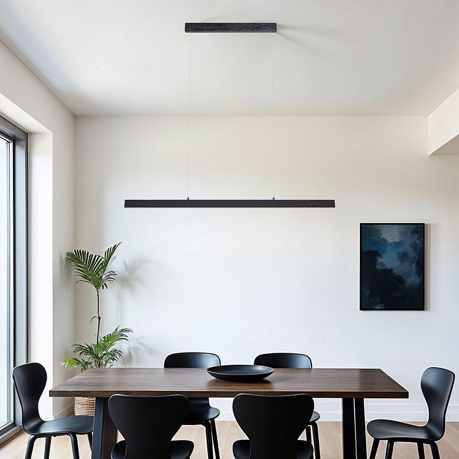 Minimalistische zwarte hanglamp Andre met houtpatroon - 3 staps dimbaar