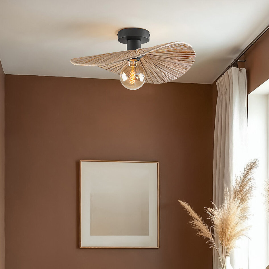 Plafondlamp Satu met gevlochten raffia papier Ø38 cm