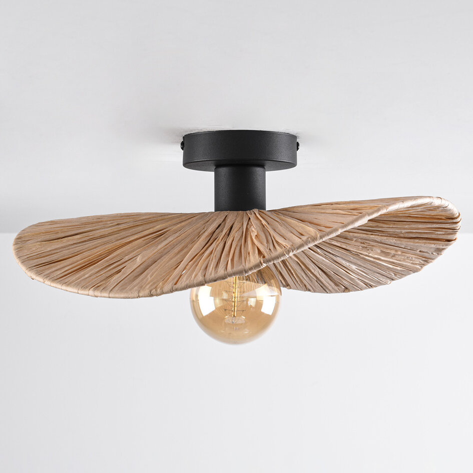 Plafondlamp Satu met gevlochten raffia papier Ø38 cm