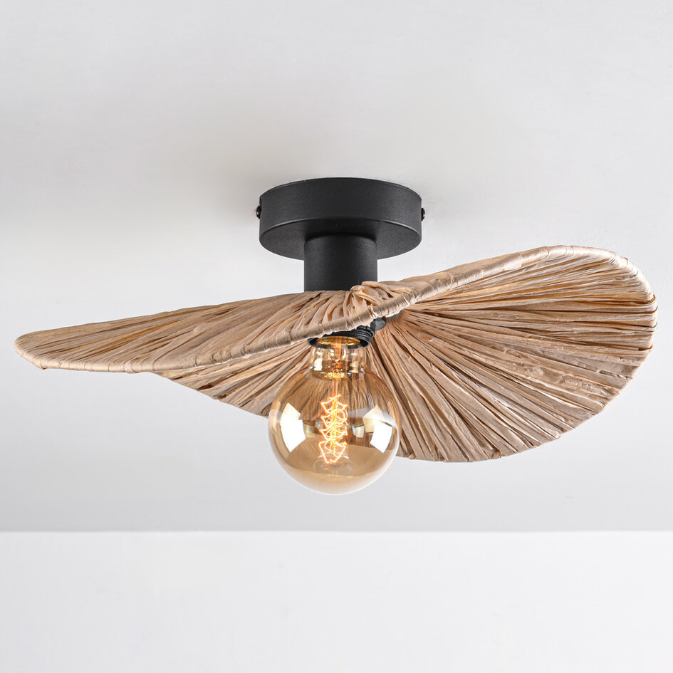 Plafondlamp Satu met gevlochten raffia papier Ø38 cm