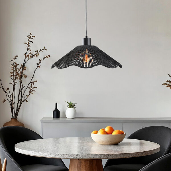 Hanglamp zwart met gevlochten touw - Artigo