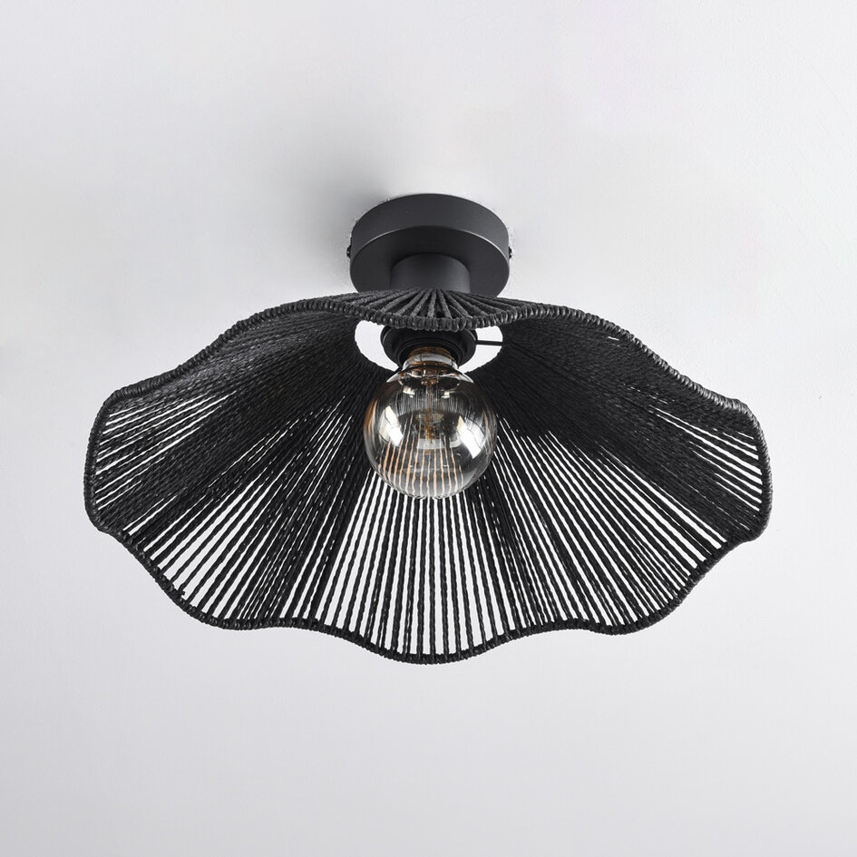 Boho-chic plafondlamp Carta zwart met touw Ø40 cm