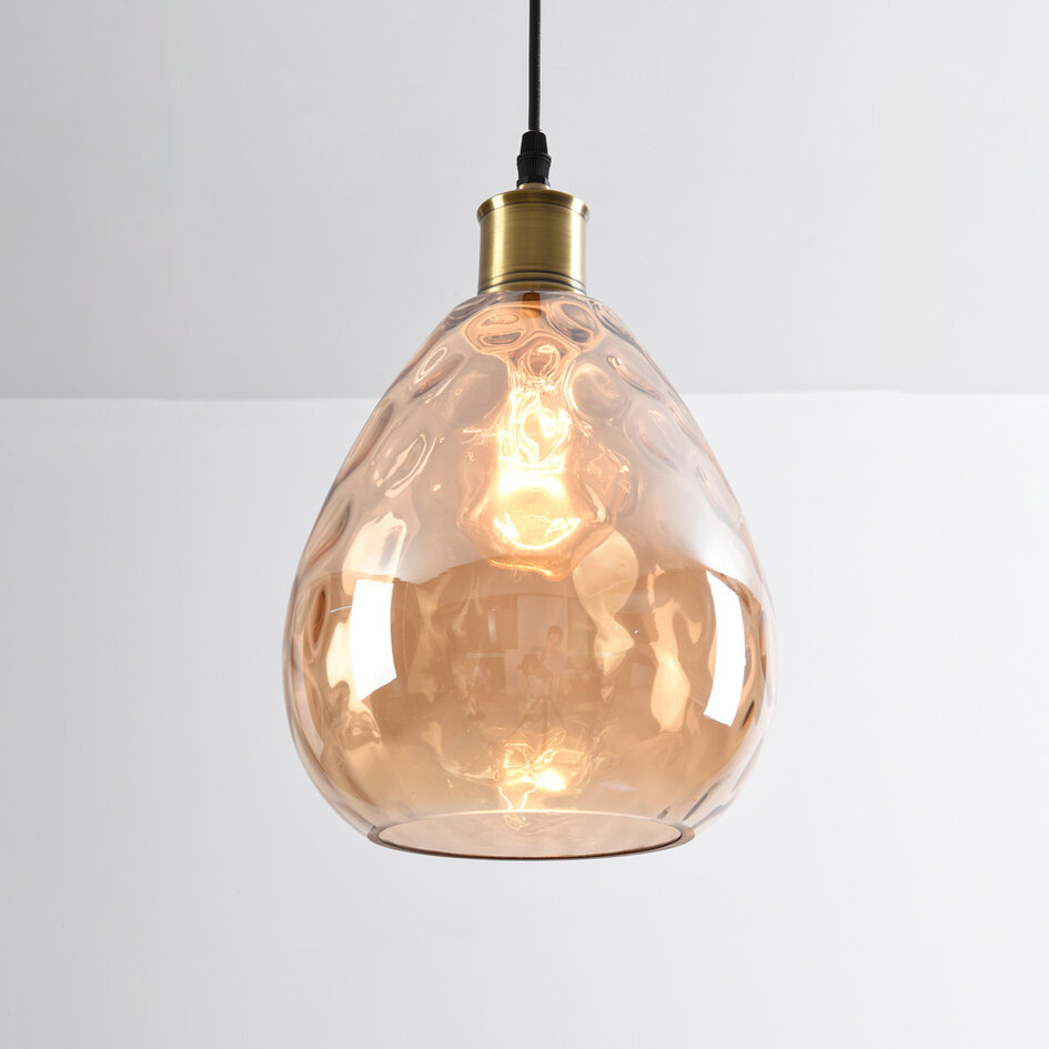 1-lichts hanglamp Verona amber - druppel bolling glas