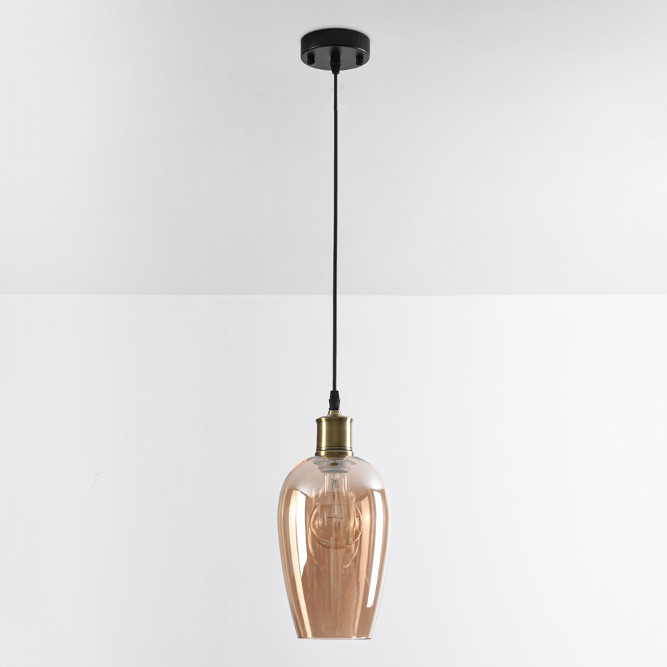 1-lichts hanglamp Verona amber - langwerpig egaal glas