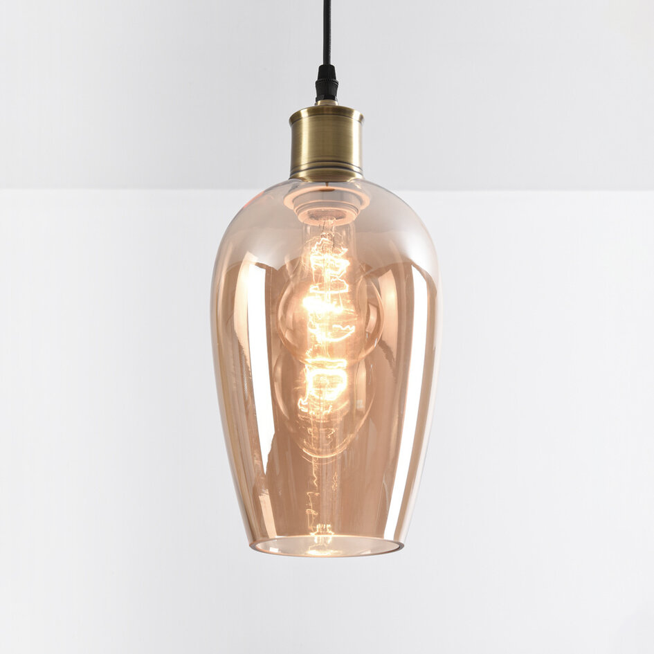 1-lichts hanglamp Verona amber - langwerpig egaal glas