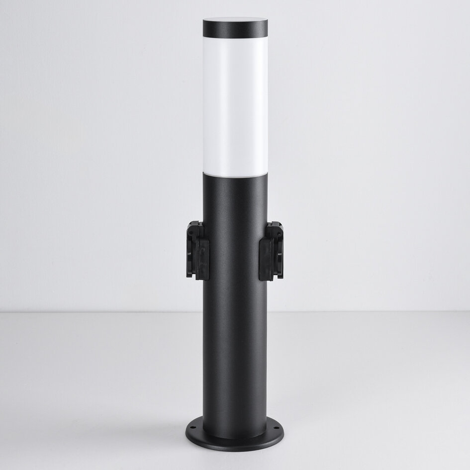 RVS staande buitenlamp met 2 stopcontacten Jardin - rond