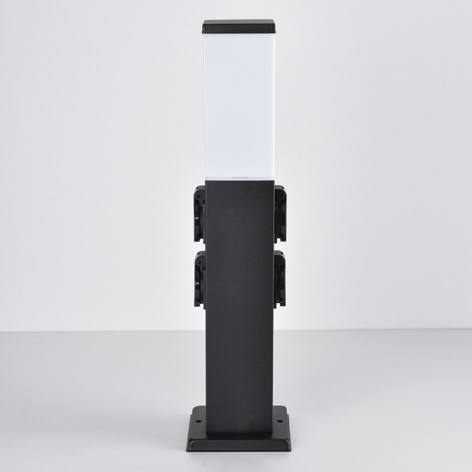 Prise extérieure en acier inoxydable avec lampe Jardin - carrée avec 4 prises