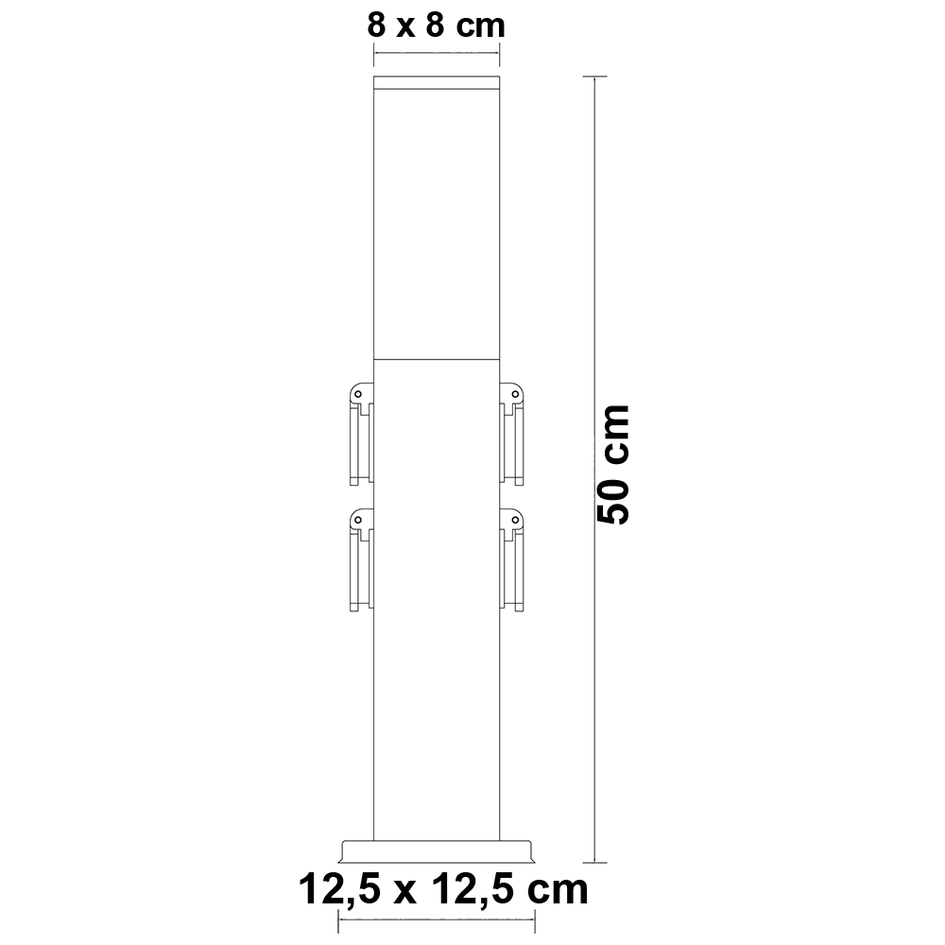 RVS buitenstopcontact met lamp Jardin - vierkant met 4 stopcontacten