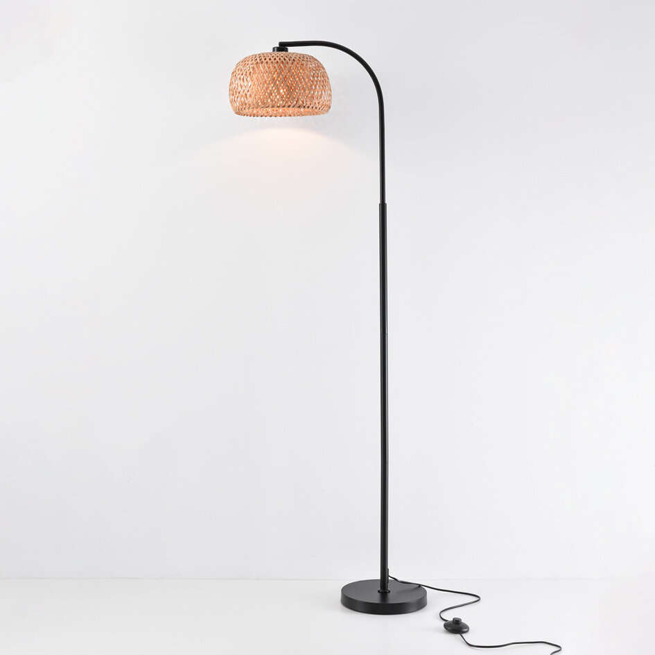 Lampadaire arc avec abat-jour en bambou - Seren