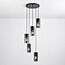 5-lichts hanglamp Cortado - zwart en rookglas