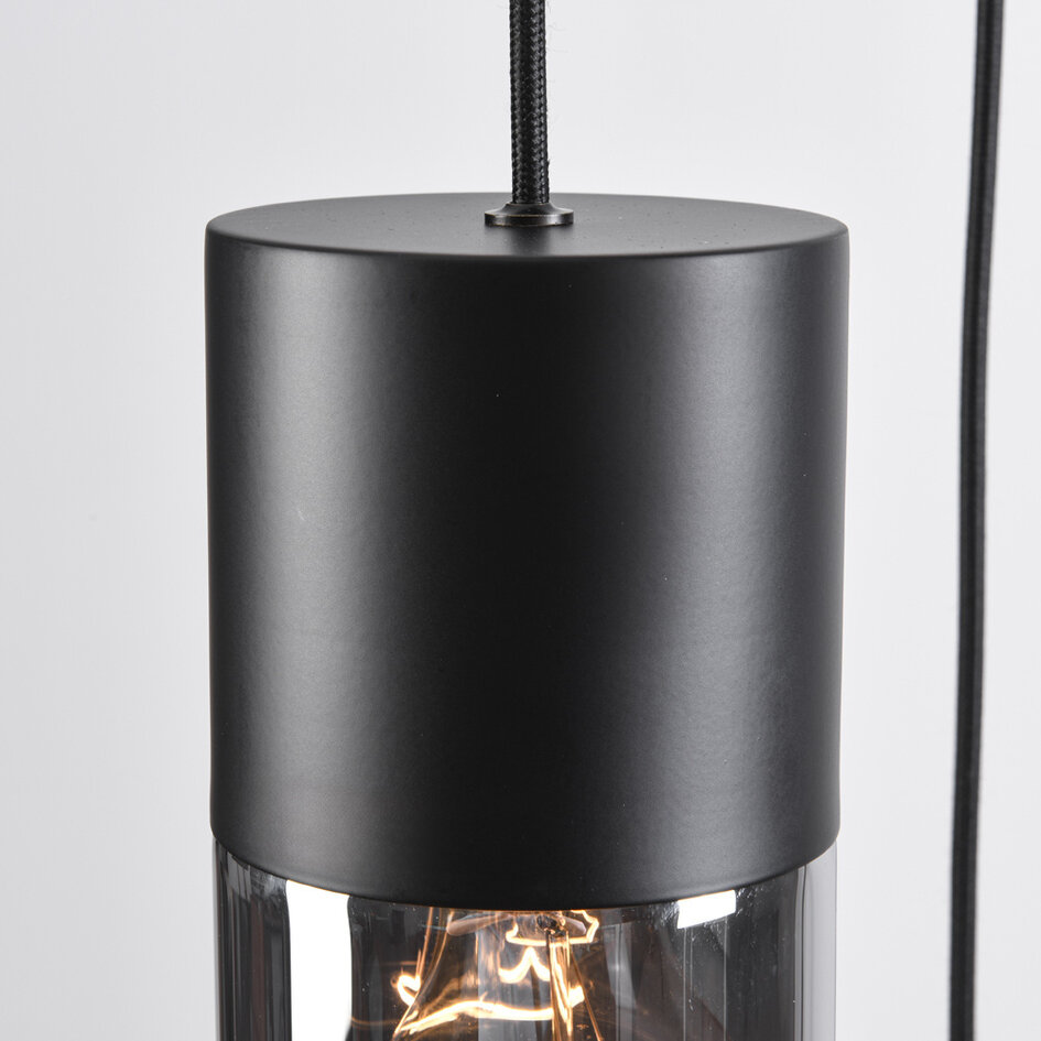 Industriële hanglamp zwart met rookglas, 5-lichts - Cortado