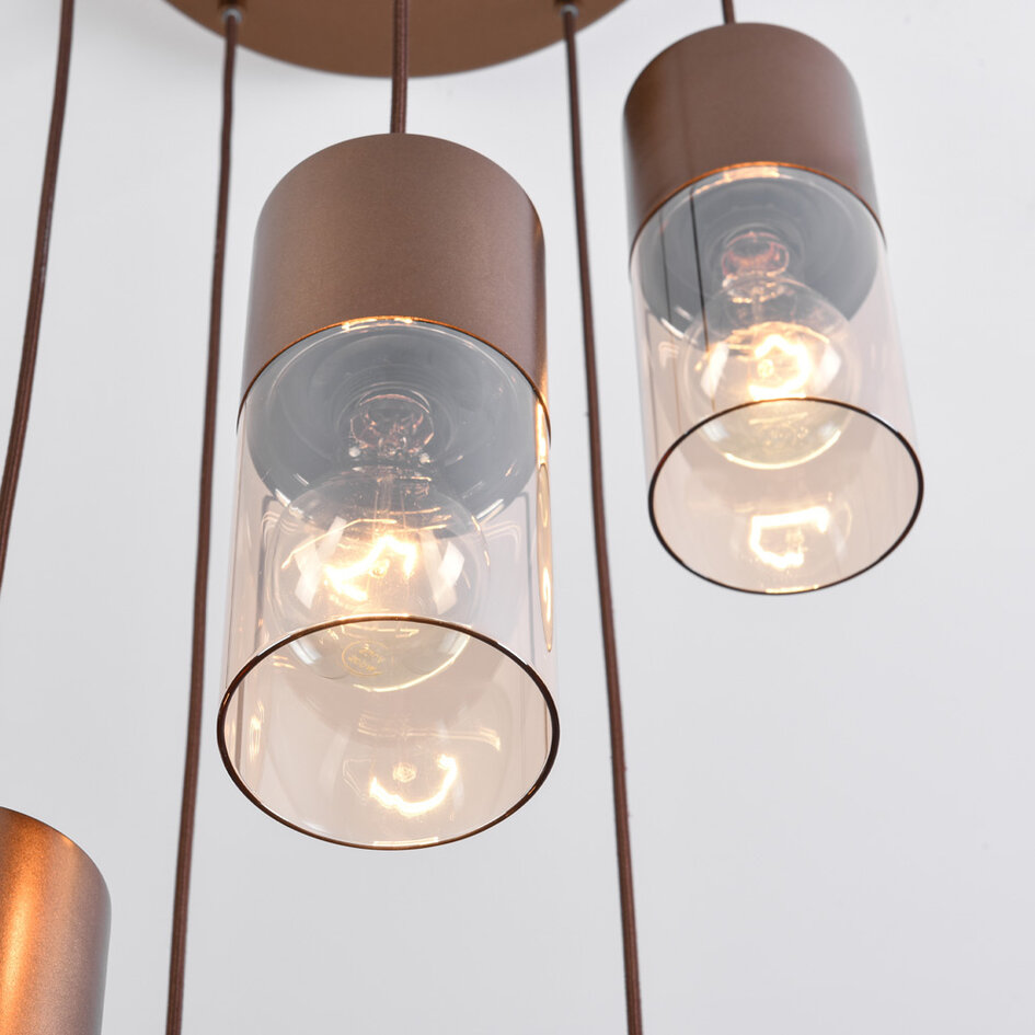 Suspension design à 5 lumières marron café avec verre ambré - Cortado