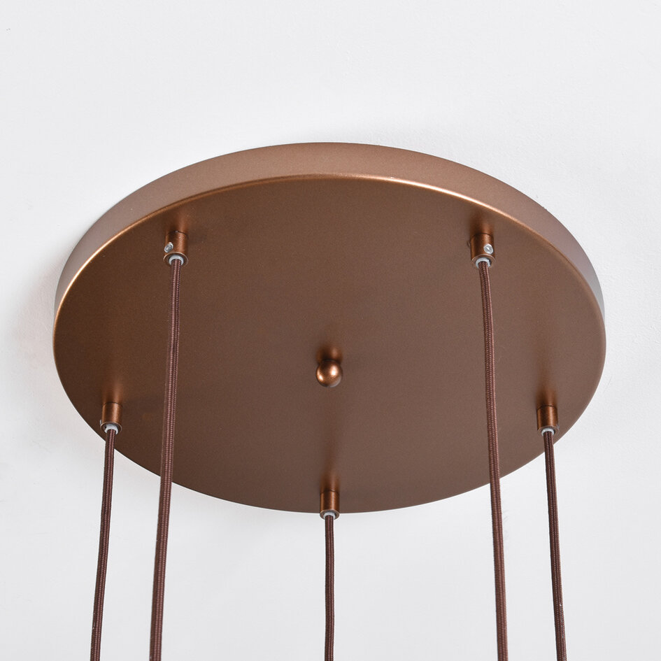 Suspension design à 5 lumières marron café avec verre ambré - Cortado