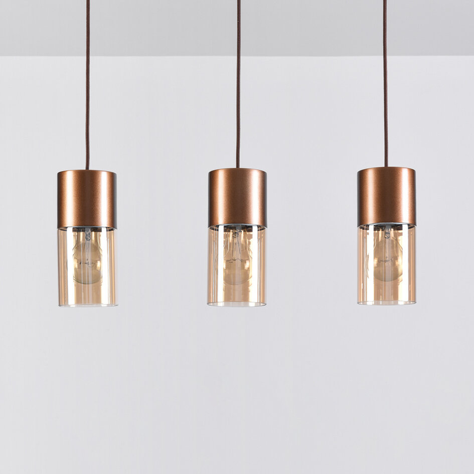 Suspension Lungo 3 lumières - brun café et verre ambré