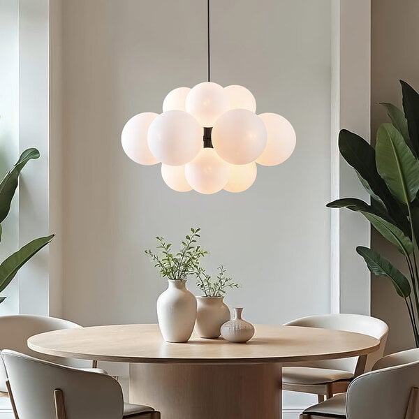 12-lichts hanglamp Decadi - zwart en melkwit glas