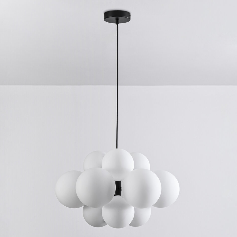 Lampe suspendue moderne 12 lumières noire avec verre blanc laiteux - Decadi