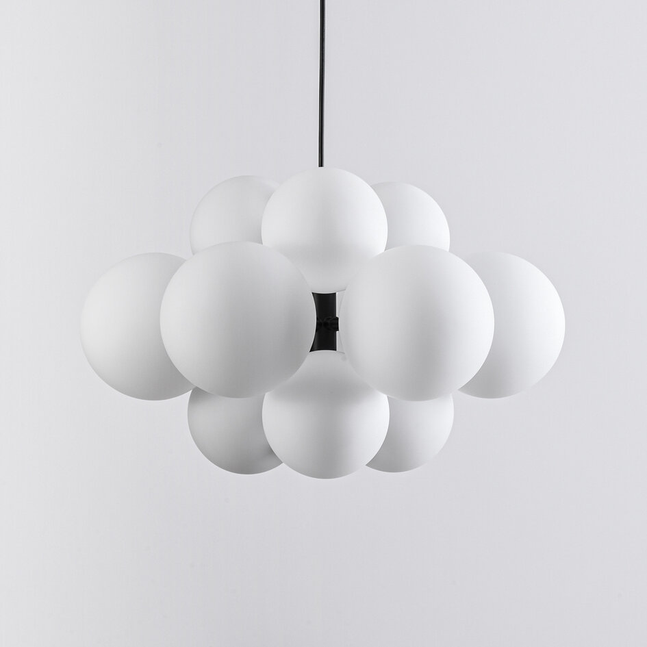 Moderne hanglamp 12-lichts zwart met melkwit glas - Decadi