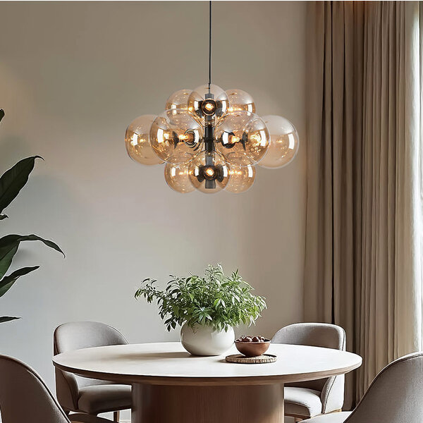 Hanglamp 12-lichts zwart met amber glas - Decadi