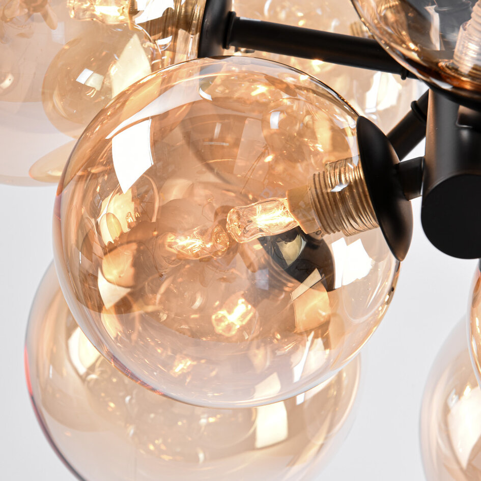 Lampe suspendue 12 lumières noire avec verre ambré - Decadi