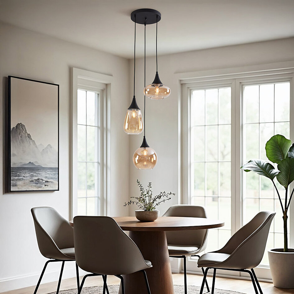 Moderne hanglamp met amber glas, 3-lichts - Loua