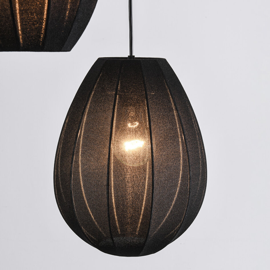 3-lichts japandi hanglamp met zwarte stoffen lampionnen - Fabrica