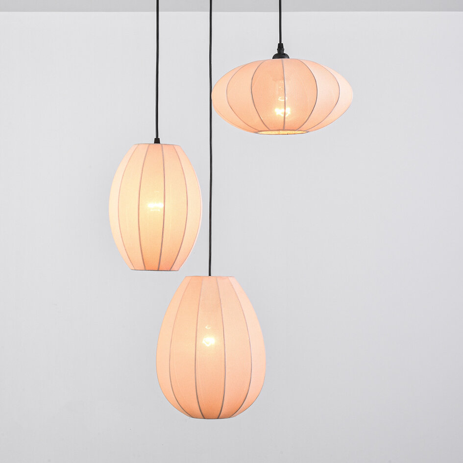 Suspension japandi à 3 lumières avec lanternes en tissu beige - Fabrica