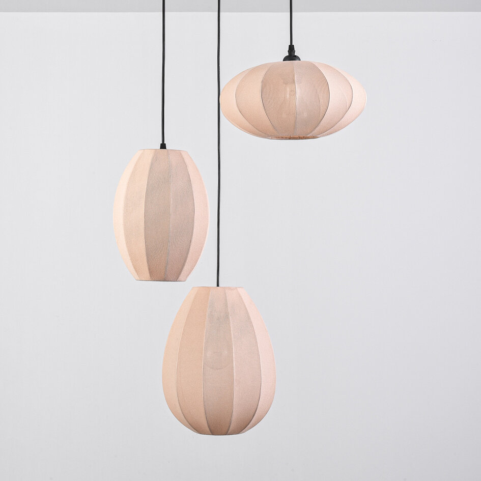 Suspension japandi à 3 lumières avec lanternes en tissu beige - Fabrica