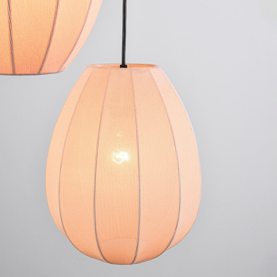 Suspension japandi à 3 lumières avec lanternes en tissu beige - Fabrica