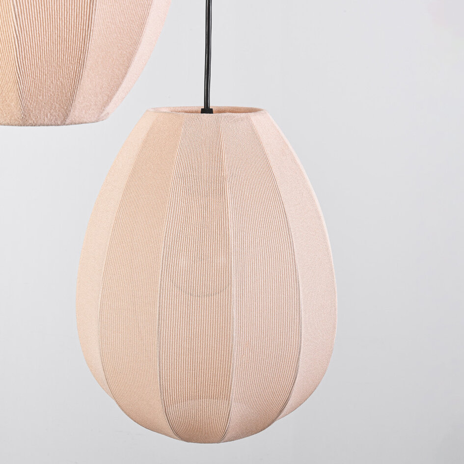 Suspension japandi à 3 lumières avec lanternes en tissu beige - Fabrica