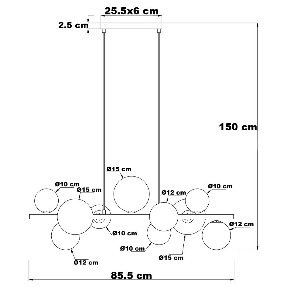Design hanglamp Deka zwart met amber en smoke glas, 10-lichts