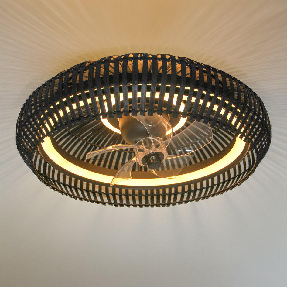 Ventilateur de plafond noir avec bambou et température de couleur réglable Ø58 cm - Bamboozle