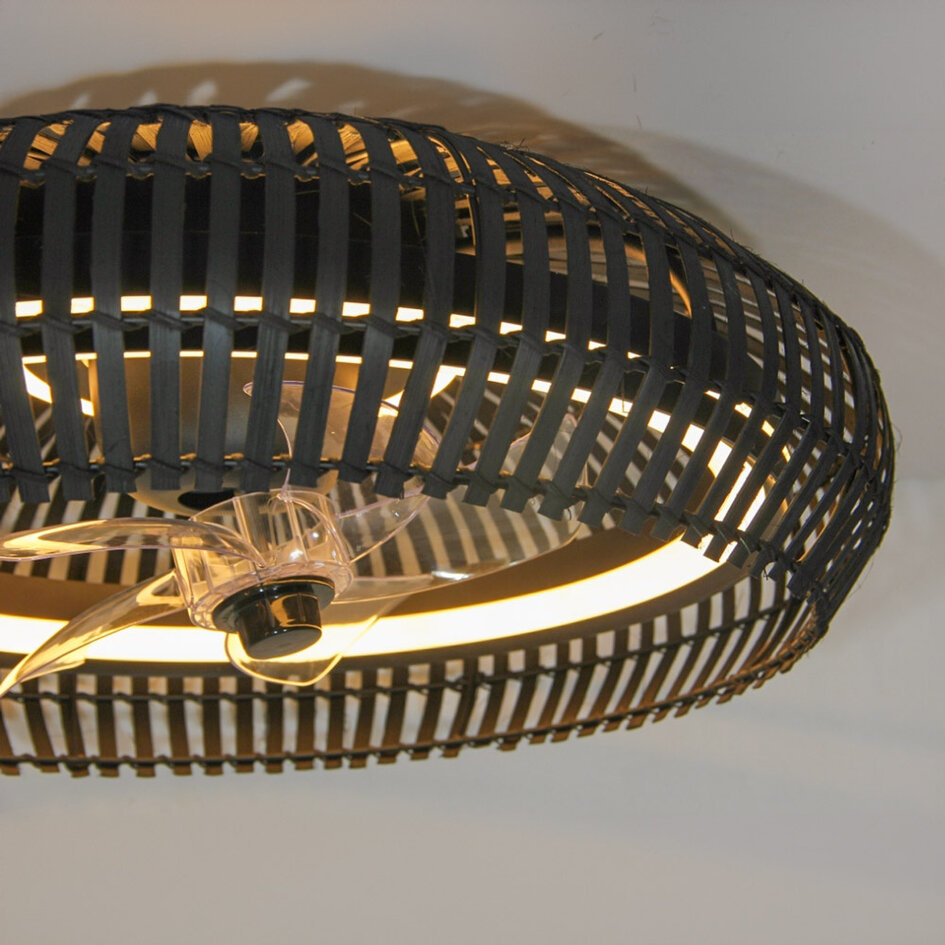 Plafondventilator zwart met bamboe en aanpasbare kleurtemperatuur Ø58 cm - Bamboozle