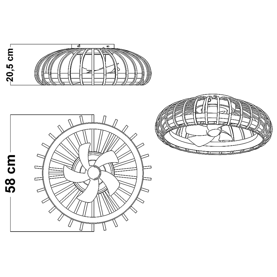 Plafondventilator zwart met bamboe en aanpasbare kleurtemperatuur Ø58 cm - Bamboozle