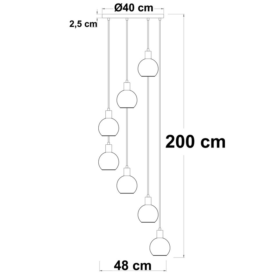 Suspension noire avec verre ambré, fumé et rose, 7 lumières - Monroe