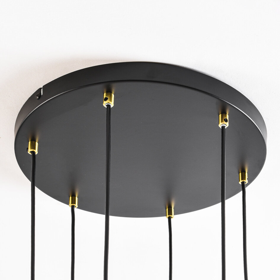 Hanglamp zwart met amber, smoke en roze glas, 6-lichts - Monroe