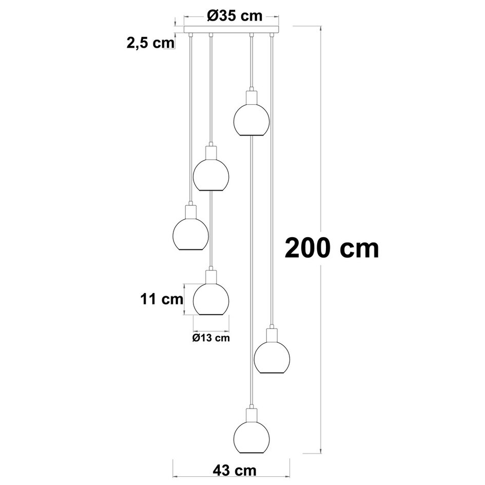 Suspension noire avec verre ambré, fumé et rose, 6 lumières - Monroe