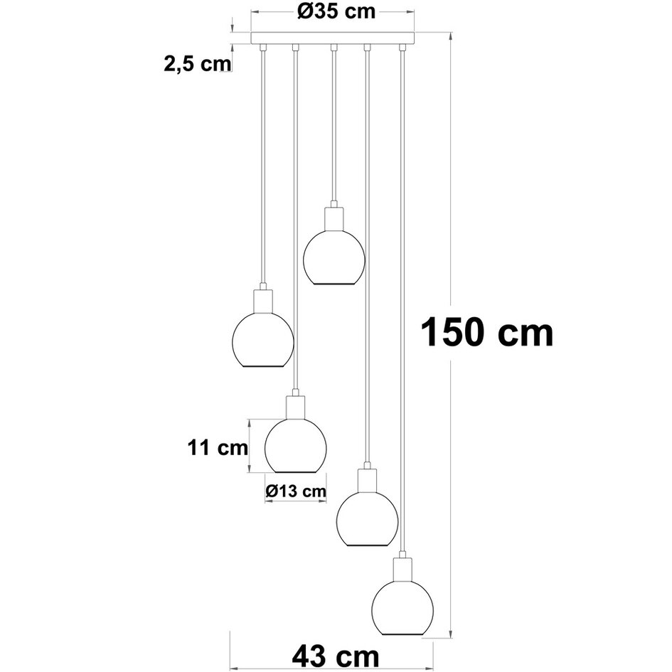 Suspension noire avec verre ambré, fumé et rose, 5 lumières - Monroe