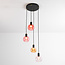 Suspension Monroe 4 lumières - noir, verre ambré et rosé