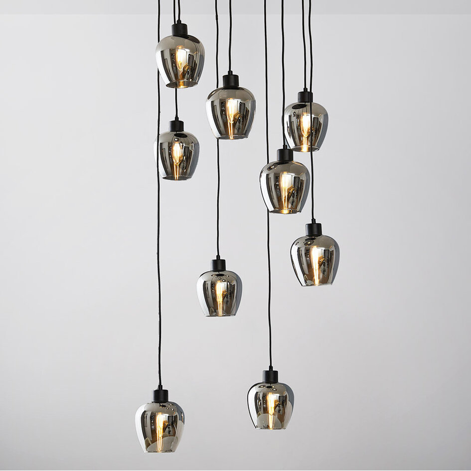 Suspension 9 lumières noire avec verre gris fumé - Alturas