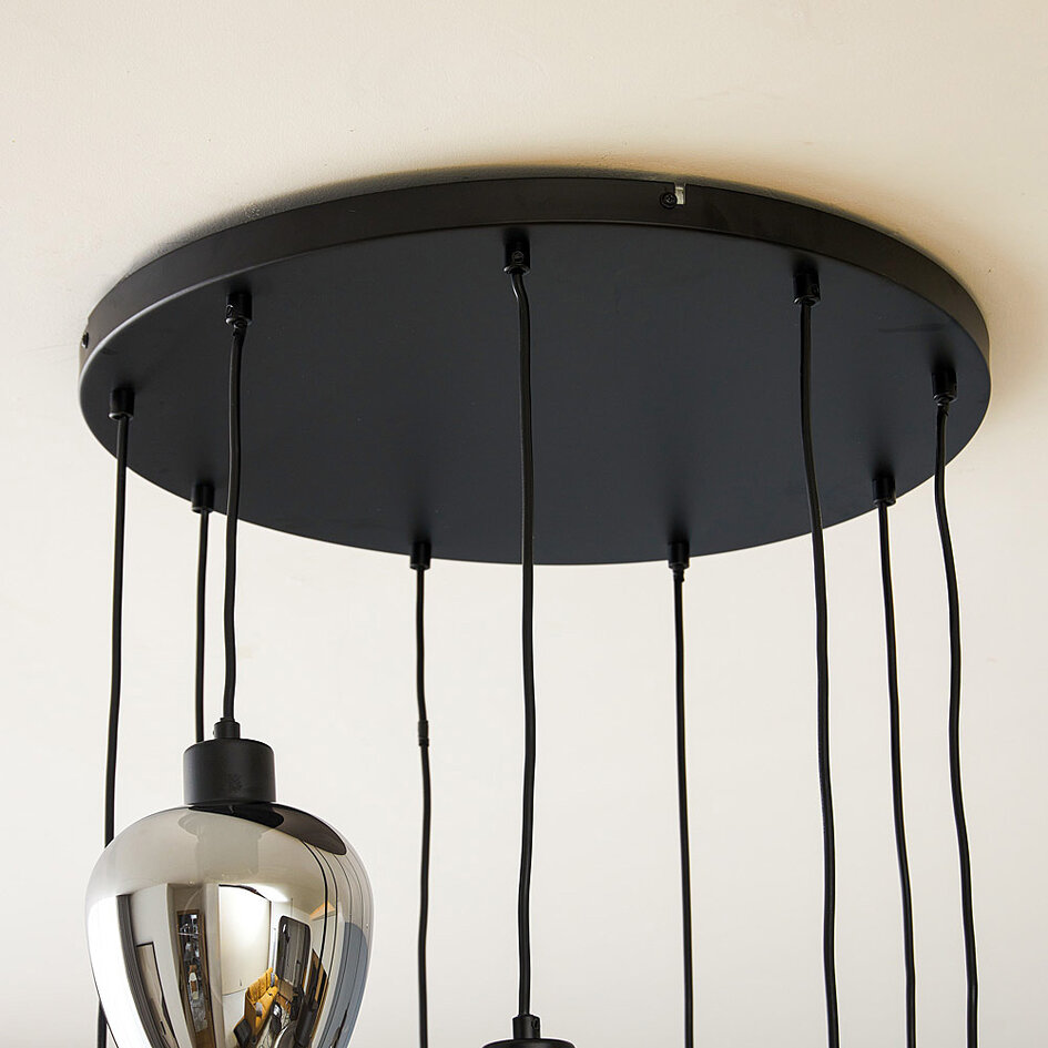 9-lichts hanglamp zwart met smoke grijs glas - Alturas
