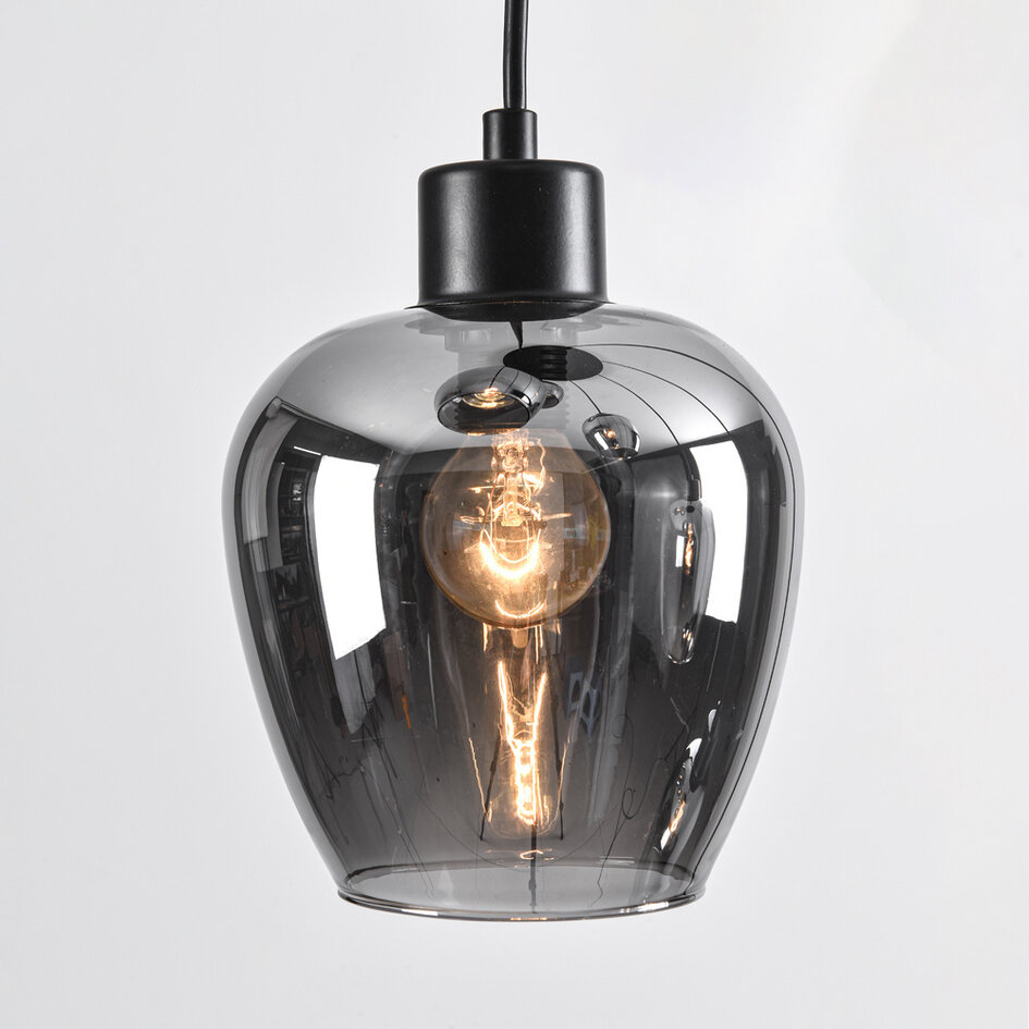 Lampe suspendue à 7 lumières noire avec verre gris fumé - Hollister
