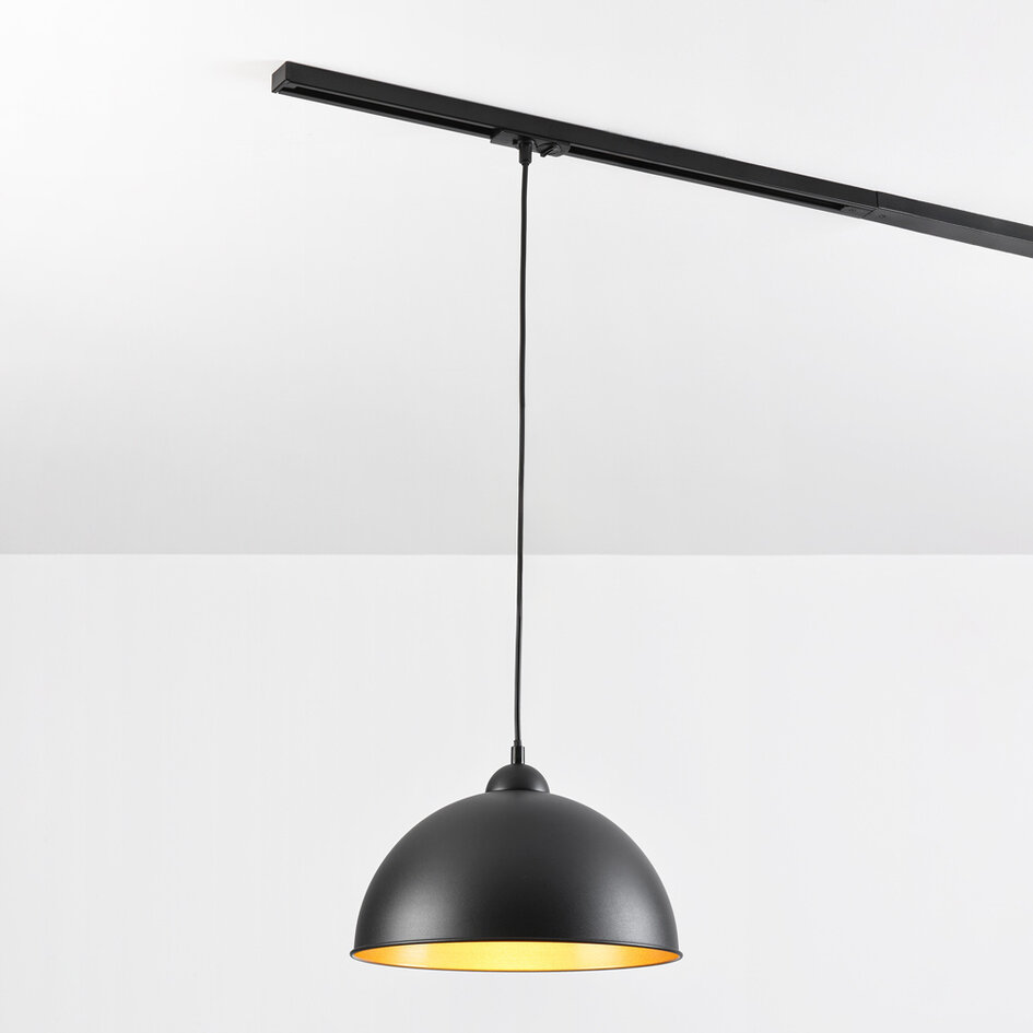 1 fase rail hanglamp Fos - zwart met gouden binnenkant