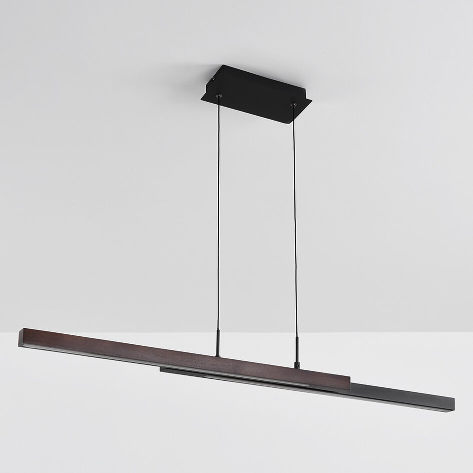 Suspension design Leia, dimmable à 3 niveaux - noire avec bois foncé