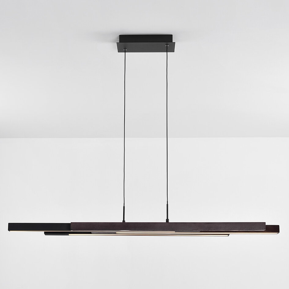 Suspension design dimmable noire avec bois foncé - Liana