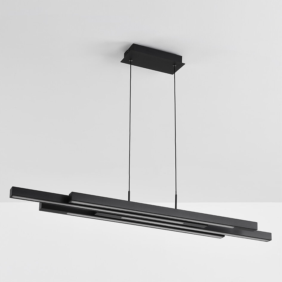 Suspension design dimmable noire avec bois foncé - Liana