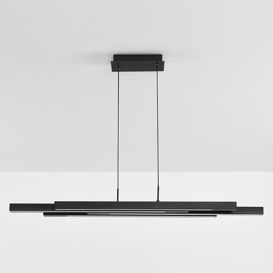 Suspension design dimmable noire avec bois foncé - Liana
