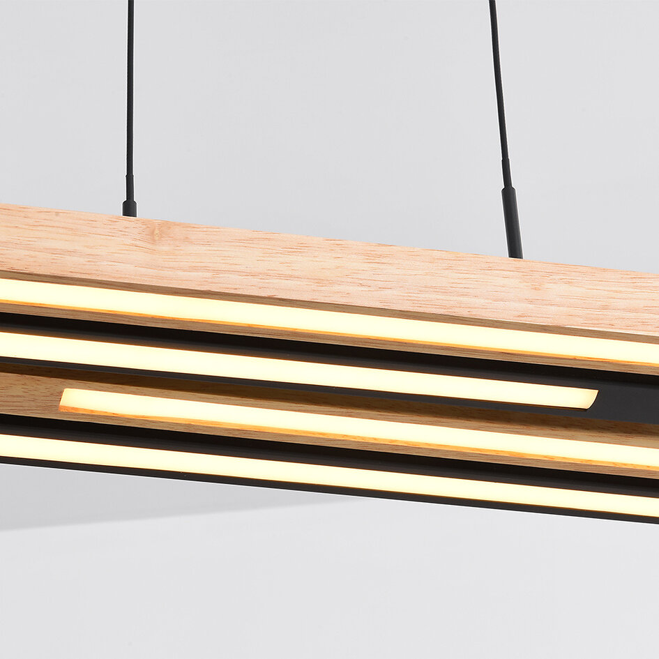 Suspension design noire avec bois clair dimmable à 3 niveaux - Liana