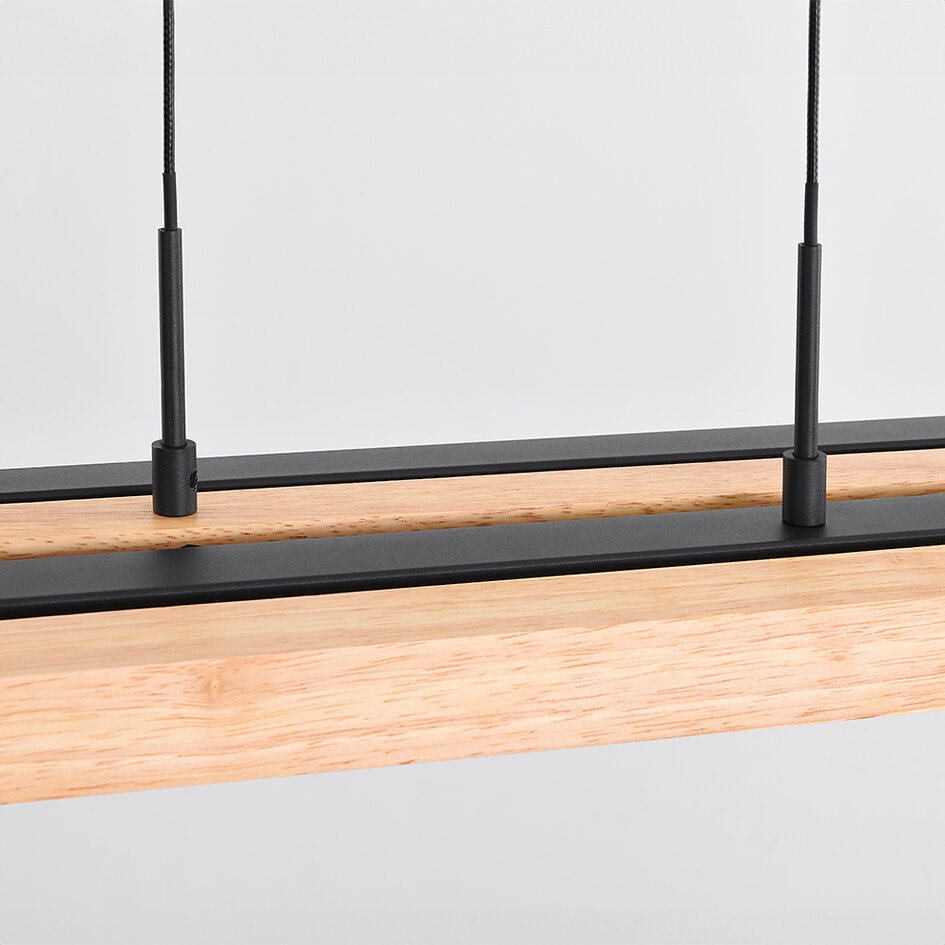 Suspension design noire avec bois clair dimmable à 3 niveaux - Liana