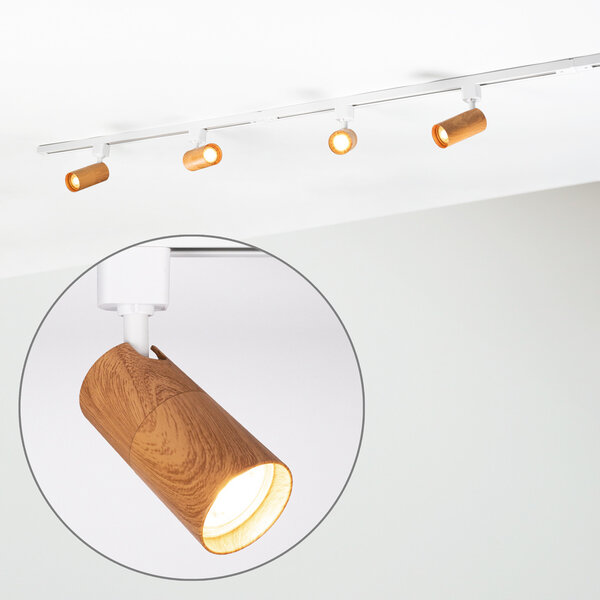 Kit rail monophasé de 1,5 mètre et spots Loek à l’aspect acajou