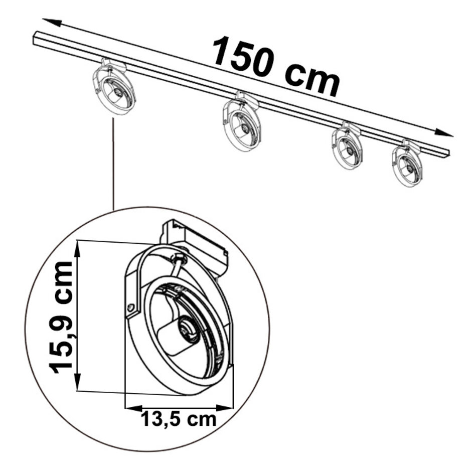 1-fase railsysteem set van 1,5 meter met Skaly spots, wit